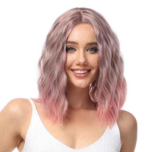 Halloween Cosplay Wig Ombre Pink Lace Front Wavy Bob Wigs for Women