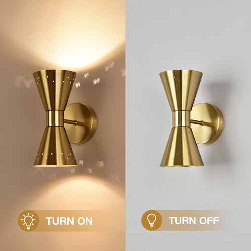 Image of Modern Brass Wall Sconce Set of 2, Small Mid Century Sconce Wall Lighting E12 Base Vintage Hardwired Wall Lamp Indoor Bathroom Wall Mount Light Fixture for Bedroom, Living Room, Hallway