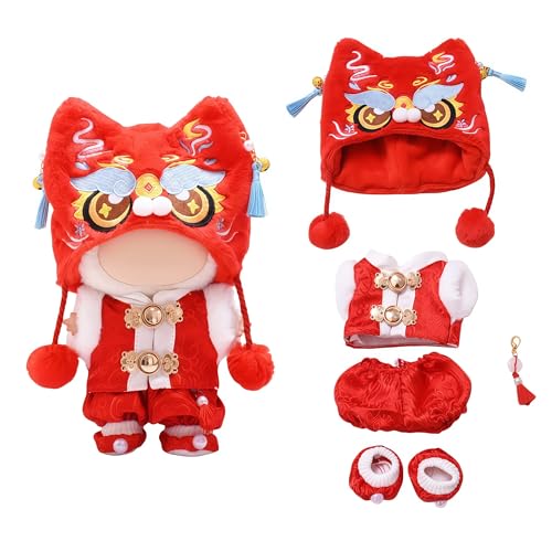 Lion Dance New Year 5 Piece Set Doll Clothing Compatible with Labubu 15 17cm Figure Festive Cute Detailed Costume (All_RED)