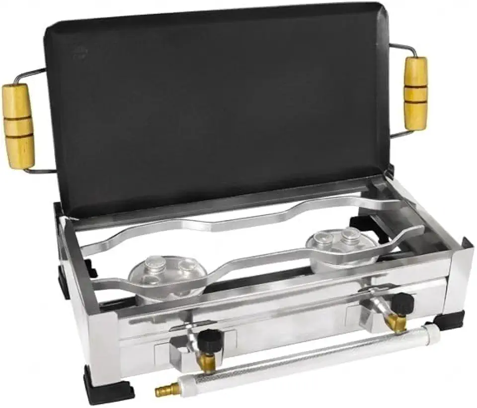 Fogareiro Fogão Inox 2 Bocas Mais Chapa Com Kit Gás E003