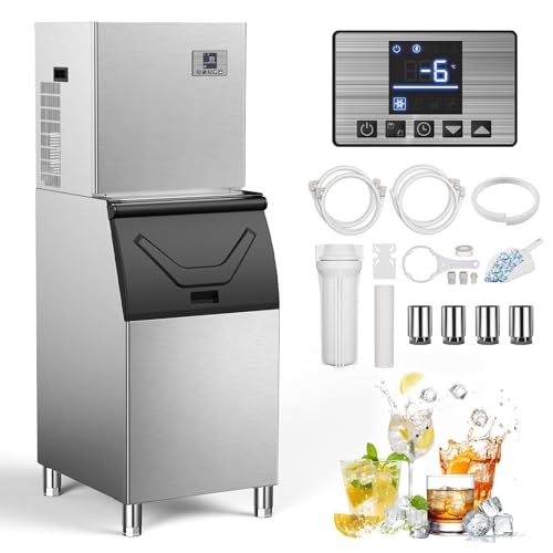 Image of Commercial Ice Machine 650LBS /24H,Storage 400LBS,Large Industrial Ice Maker,Ice Ready in 5-15min,with Self-Cleaning Mode,with Timing Function,12 Levels of Ice Thickness Adjustment,Stainless Steel