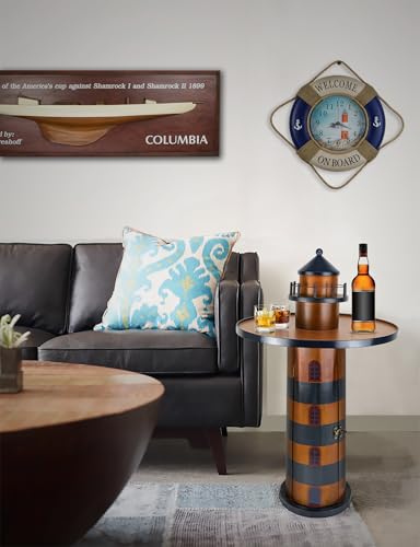 SAILINGSTORY Wooden Lighthouse Nautical Round Coffee Table Beach Coastal End Table Side Table with Storage - Image 2
