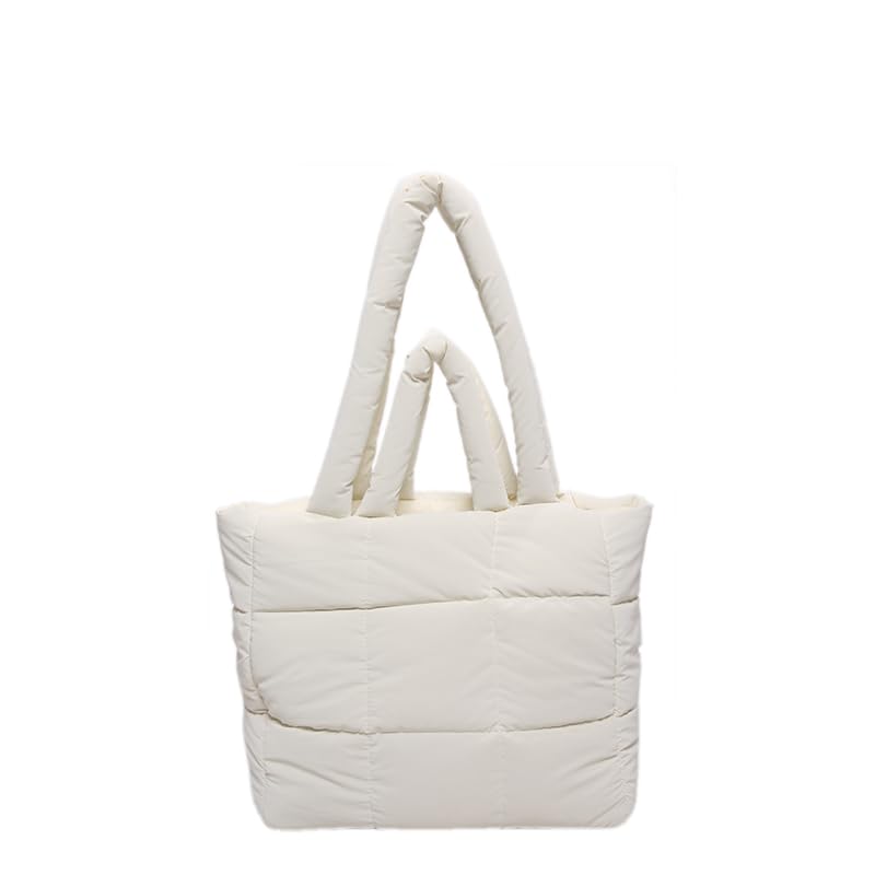 CRGANGZY Puffer-Einkaufstasche for Damen, schicke Hobo-Tasche, große Kapazität, weiche Wolken-Einkaufstasche, leicht, gepolsterte Schulterhandtasche, einfarbig, stilvolle Pendlertasche (weiß