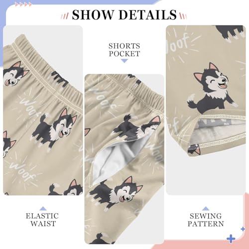 Lovely Husky Woof Boys Long Pants Soft Trousers Elastic Waist Kids Lounge Bottoms with Pockets S-XL4