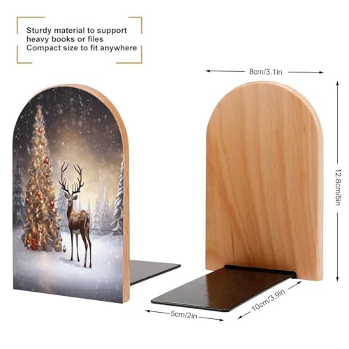 Sujetalibros de madera navideños con reno para estantes un par 3