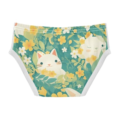 KLL Cartoon Cat Bunny and Flower Green Toddler Boy Cotton Briefs Underwear Breathable Children Panties2