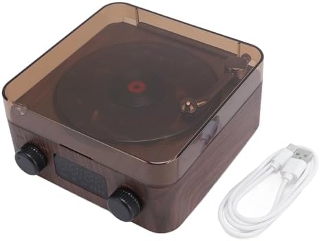 Fabater Record Player, Retro Bluetooth Speaker, 1500mAh 3 in 1 Stereo Speaker with Water Ripple Light and Time Display for Bedroom, Living Room, Office and Party Use (Wood Color) - 5