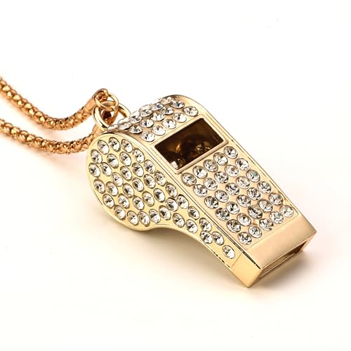 UnisonPet Whistle Metal Crystal Rhinestone Whistle Bling Whistle Shining Whistle with Chain for Referees Coaches Teachers Polices Training (Gold)