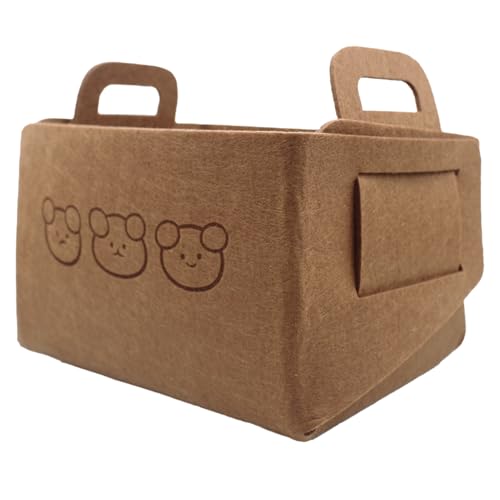 1pc Scatole Portaoggetti,18 x 13 x 12cm Portaoggetti Pieghevoli Confezione Cesto Portaoggetti in Tessuto Cesta Portabiancheria,Cestino in Feltro con Manico per Vestiti,Asciugamani-Bruno Rossastro