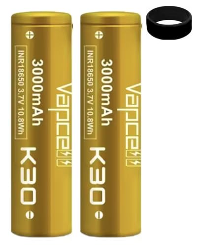 K30 18-6-50 Compatible With Vapcell 3000mAh 15A Flat Top Rechargeable Cell Type Sub Ohm Kit Power Cell Free Vape Band No Nicotine (2 Pack)