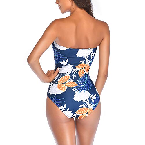 Image of Smismivo Tummy Control Swimwear Strapless One Piece Swimsuit Ruched Bathing Suits for Women Slimming Bandeau Tube Top Bikini