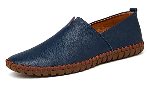 Santimon Men's Leather Espadrille Slip-On Plain Toe Casual Dress Loafer Shoes
