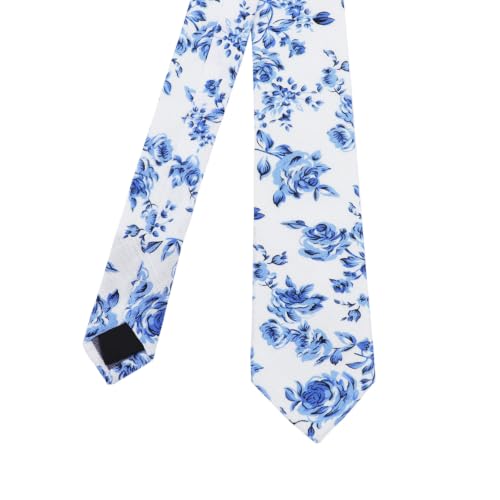 Image of Cotton Floral Ties for Men 2.76 inch Men's Skinny Tie Linen Flower Printed Neck Tie for Wedding Dating Party