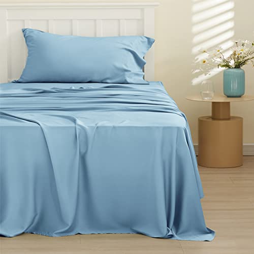Bedsure Twin Xl Sheet Set Dorm Bedding, Cooling Sheets With Rayon Derived From Bamboo, Deep Pocket Fits Up To 16", Silky Soft And Breathable Extra Long Twin Sheets, Teal Blue #TOP1