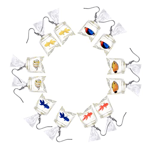 Funny Cute Animal Fish Earrings - Goldfish Water Bag Shape Dangle Hook Colorful Tiny Goldfish Bag Earrings Punk Personalized Charm Accessories Jewelry for Women