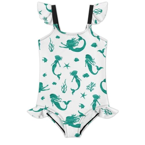 Image of Girls One Piece Swimsuit Cute Alpacas Hearts Stars Ruffles Swimwear Bathing Suits 3-12 Years