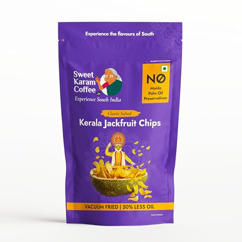 Image of Sweet Karam Coffee Kerala Jackfruit Chips - 50grams | Classic Salted Chakka Chips | No Palm Oil or Preservatives | Crunchy Vacuum Fried Snack | Traditional Homemade Recipe