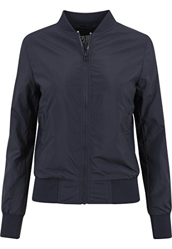URBAN CLASSICS Veste Bomber Légère pour Femme avec Empiècement Gaufré sur les côtés, Poches Zippées à l'avant, 100% Polyester, Navy, Taille M
