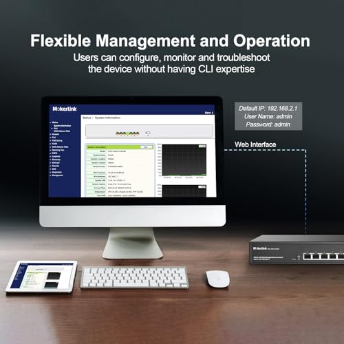 Image of MokerLink 8 Port 10 Gigabit PoE Web Managed Switch with 10G SFP+, 7 Port PoE++ IEEE802.3af /at /bt 260W, Managed Rack Mount Network Switch