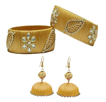 Leaf Silk Tread Bangles And Earrings Jhumka