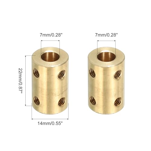 PATIKIL Wellenkupplung Anschluss L22xD14 7mm bis 7mm Bohrung Starre Kupplung Motor Welle Gelenk Anschluss mit Schraubendreher für 3D Drucker Schrittmotor CNC Maschine Gold