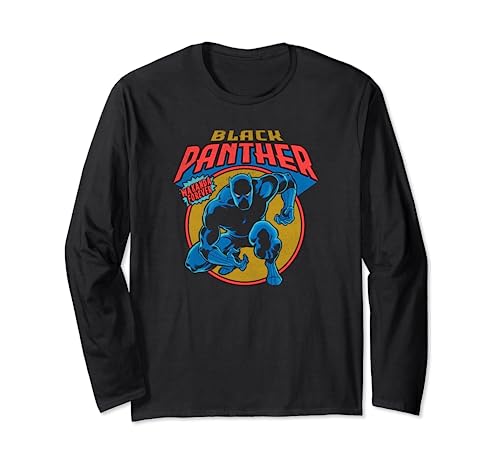 T-shirt Black Panther Marvel Avengers à manches longues style vintage pour fan de comics
