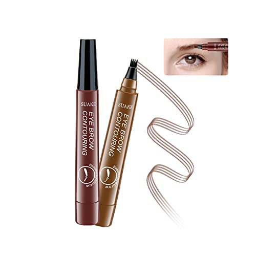 2pcs Micro-Fork Tips Eyebrow Pen,Micro Ink Brow Pencil Waterproof Smudge-proof Upgrade Eyebrow TattooPen Eyebrow Makeup Tools