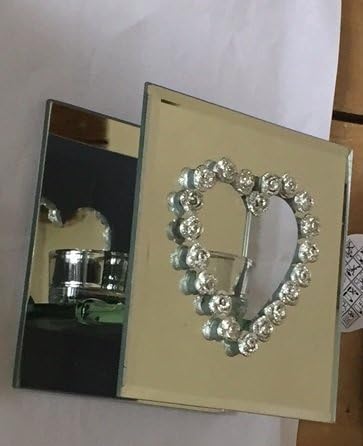 Beautiful mirrored single tealight holder heart shaped opening & glitter roses - Wedding Anniversary