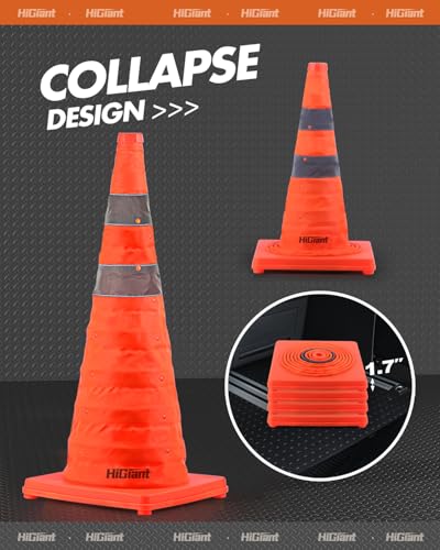 HiGiant [4 Pack] Collapsible Traffic Safety Cones 28\'\' inch, Orange Pop-up Cones with Reflective Collar, Caution Cones for Road Driving Practice and Parking lot - Thumbnail 2