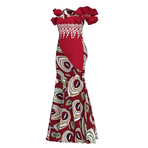 Image of iooiooi Womens Elegant Ankara Maxi Mermaid Dress Lace Decorated African Gowns