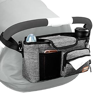 Buggy Organiser Pram Bag, Large Capacity for Baby Accessories with 2 Stroller Cup Holders for Wet Wipes, Diaper, Phone, Toys, Used as Carry-On Handbag-Universal Fit All Buggy Models