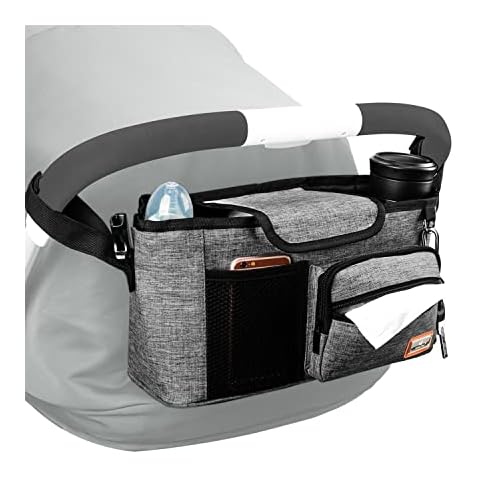 Buggy Organiser Pram Bag, Large Capacity for Baby Accessories with 2 Stroller Cup Holders for Wet Wipes, Diaper, Phone, Toys, Used as Carry-On Handbag-Universal Fit All Buggy Models Cover