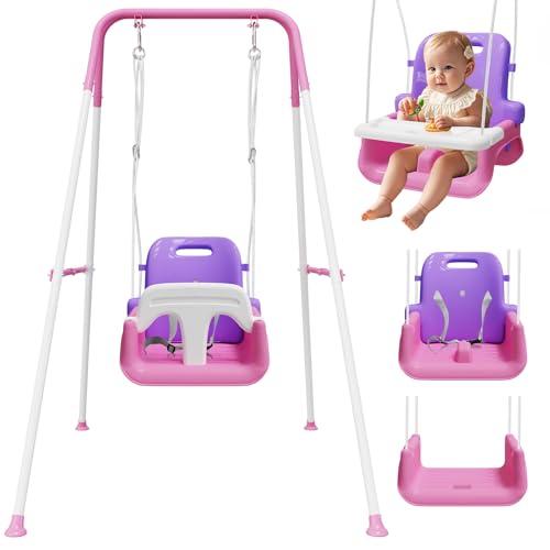 Upgraded Toddler Swing with Tray, Baby Swing Outdoor with Detachable Design, Safety Belt, Foldable Frame for Outdoor & Indoor Use by TOREVSIOR - Used condition - US$100.56