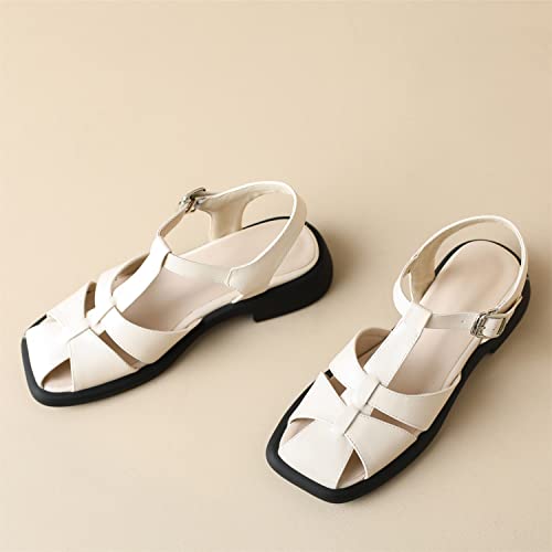 LYYSKY Womens Fashion 3CM Low Heels Square Toe Maid D'Orsay Single Shoes Concise T-Strap Mary Jane Shoes Princess Pumps Black Off White Apricot Size 4-102