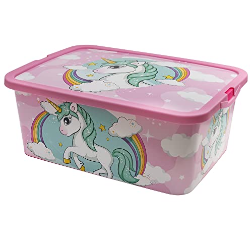 Stor Aufbewahrungsbox mit Klickverschluss 13 Liter Einhorn und Regenbogen, Farbig