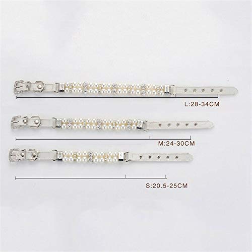 Halsband für Hunde,Hundehalsband mit Perle,Hunde-Katzen-Mode-PU-Leder-Perlenhalsband mit Bling-Strass-Diamant,Verstellbares Chihuahua-Hundehalsband für Hunde,Katzen,Welpen,Kätzchen,M,1.5X33cm