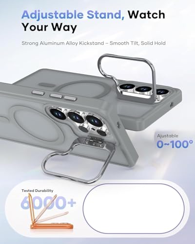 Image of MagPro case with Stand for Samsung Galaxy S24 Ultra 5G| Magnetic Compatible Protective Cover Strong Magnetic Shockproof Armor Scratch Resistant Polycarbonate HardBack | Translucent Matte Grey