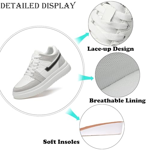 Men's Leather 2.4'' Invisible Height Increasing Fashion Sneakers Lace Up Low top Lightweight Breathable Comfortable Non Slip Hidden Heel Lifting Elevator Platform Sport Walking Shoes3