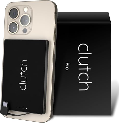 Clutch Pro Worlds Thinnest Portable Charger USB-C Power Bank 5000mAh Magnetic Built-in Cable TSA Approved Travel Charger iPhone 15/16/17 & Android Black