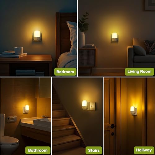 2 Stück Nachtlicht Steckdose mit Dämmerungssensor, 5 Einstellbare Helligkeitsstufen, ON/OFF/AUTO Modi, 3000K WarmWeiß Nachtlicht für Flure, Treppen, Schlafzimmer, Küchen, Badezimmer, Wohnzimmer, 0.3W