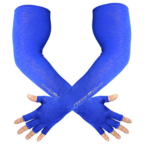 HODORPOWER Gaonmic Gaonmic UV Protection Gloved Arm Sleeves for Men & Women Cycling Ice Arm Sleeve Fingerless Sun Compression Long Arm Cover (Blue)…