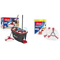 Vileda Turbo Mop Easy Wring & Clean con secchio a pedale, manico telescopico da 85-130 cm 2in1 Fiocco Ricambio, Confezione da 2, Adatto ai Sistemi Turbo e Turbo Smart