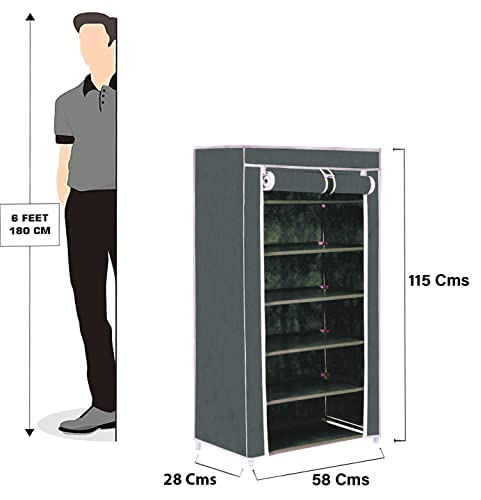 Image of FLIPZON Collapsible Fabric Wardrobe Organizer For Clothes (Iron And Non Woven Fabric) (Black, 6 Shelve), (58 X 28 X 115Cm)
