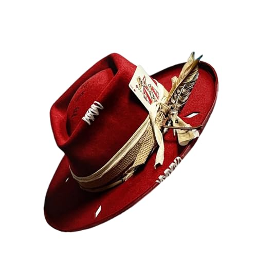 XZQYDS Vintage Wool Hat with Woven Belt - Distressed Panama Hat - Cosplay Costume - Unisex Adult - R