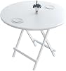 Folding Dining Table, Round Table, Wooden, No Assembly Required, Easy Care, Space Saving, Handle, Lightweight, For 2, 3, 4 People, Kitchen, Living Room, Dining, Outdoors, Camping Pure White