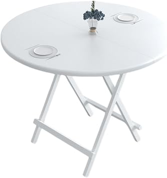 Folding Dining Table, Round Table, Wooden, No Assembly Required, Easy Care, Space Saving, Handle, Lightweight, For 2, 3, 4 People, Kitchen, Living Room, Dining, Outdoors, Camping Pure White