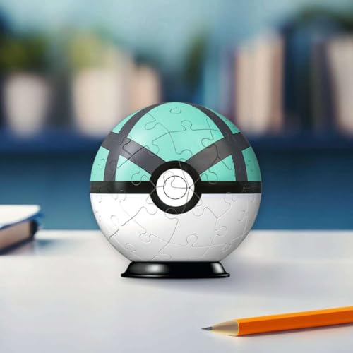 Ravensburger - Puzzle 3D Pokemon Pokeball Bola Red, Pokebola verde, puzzles niños 6 años, construcción, 54 piezas numeradas, Fácil montaje, Incluye un soporte para decorar