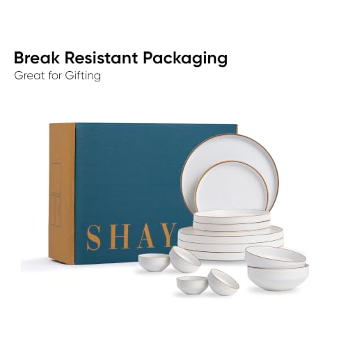 Image of Shay Modern Ceramic Dinner Set, 14 Pcs, White | Crockery Set for Gifting & Dining| Premium Ceramic Dinner Set | Matte Finish (Japandi Dinner Set - White, 14 Piece)
