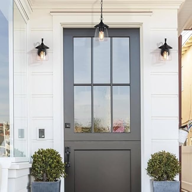 Black Outdoor Wall Lights, Modern Farmhouse Outdoor Light Fixtures Wall Mount with Mushroom Seeded Glass, Waterproof Exterior Outdoor Sconce Lighting Lights for House, Porch, Patio, Entrance, Garage