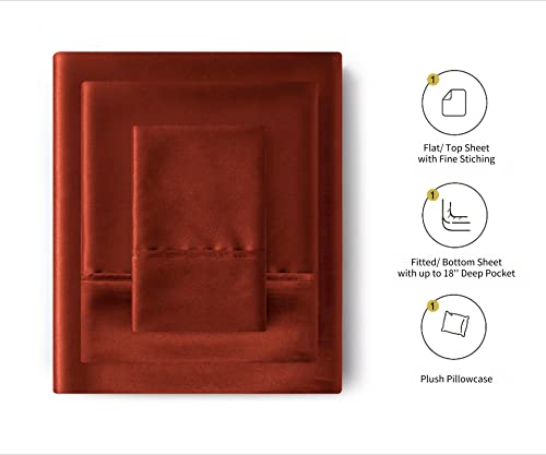 Image of Lanest Housing Silk Satin Sheets, Twin XL Size Satin Bed Sheet Set with Deep Pockets, Cooling Soft and Hypoallergenic Satin Sheets Twin XL - Burnt Orange